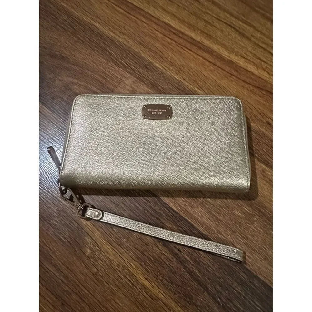 Michael Kors Metallic Gold Zip-Around Wristlet